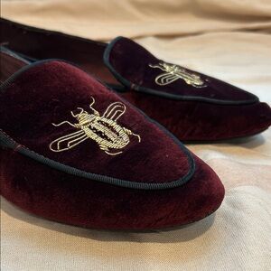 Elegant Burgundy Velvet Loafers with Gold Beetle Embroidery - Smoking Slippers